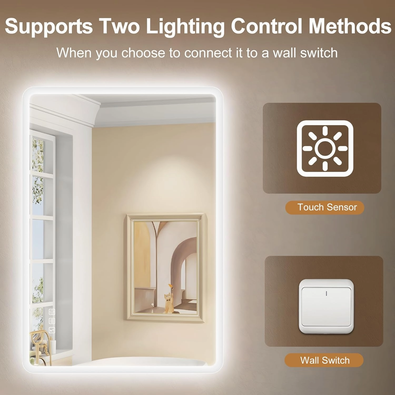 48"x32" LED-Bathroom-Mirror-with-Lights, Wall-Mounted with Bluetooth Speaker, Anti-Fog, 3 Color Temperature, Dimmable Brightness, Waterproof, Tempered Glass, Frontlit & Backlit