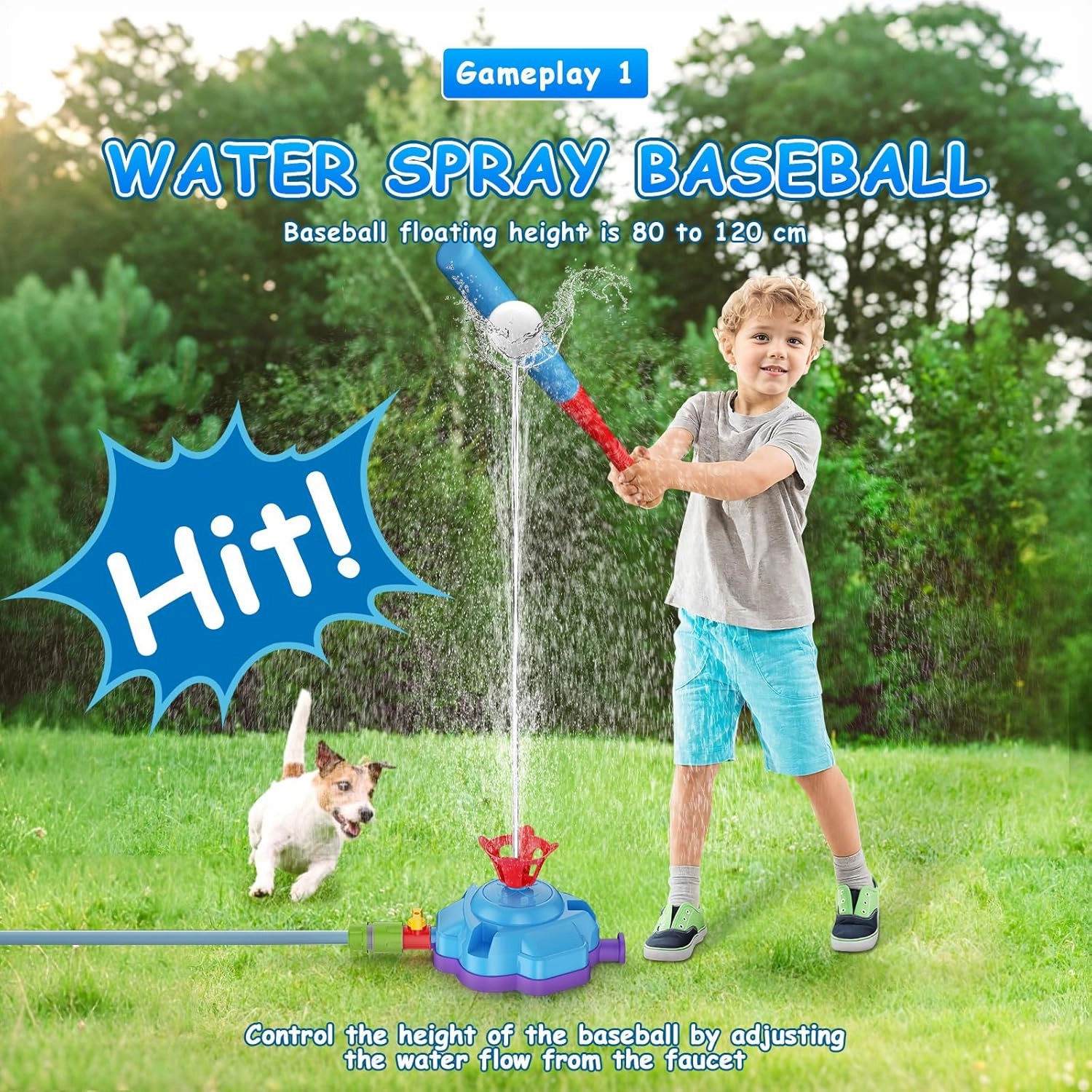 4-in-1 Sprinkler Toys for Kids,Water Outdoor Baseball Rocket Launcher Toy with Water Sprinkler Baseball Toy, Outdoor Sprinkler for Summer Backyard Lawn Pool Party for Kids Ages 3-8(Blue-Purple)