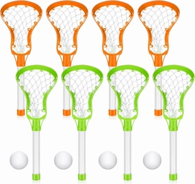 4 Lacrosse Stick and Ball Set, Includes 8 Water Lacrosse Sticks for Pool and 4 Balls Plastic Game Set for Kids Teens Adults Youth Outdoor Beach Sports Summer(Green, Orange)