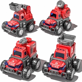 4 Pack Fire Trucks Toys for Kids 3-5 2-4 Years, Press and Go Cars for Toddlers Boys Girls with Flexible Joints, Kids Toddlers Toys for 3 4 5 6 Years Old Boys Girls Birthday Gifts