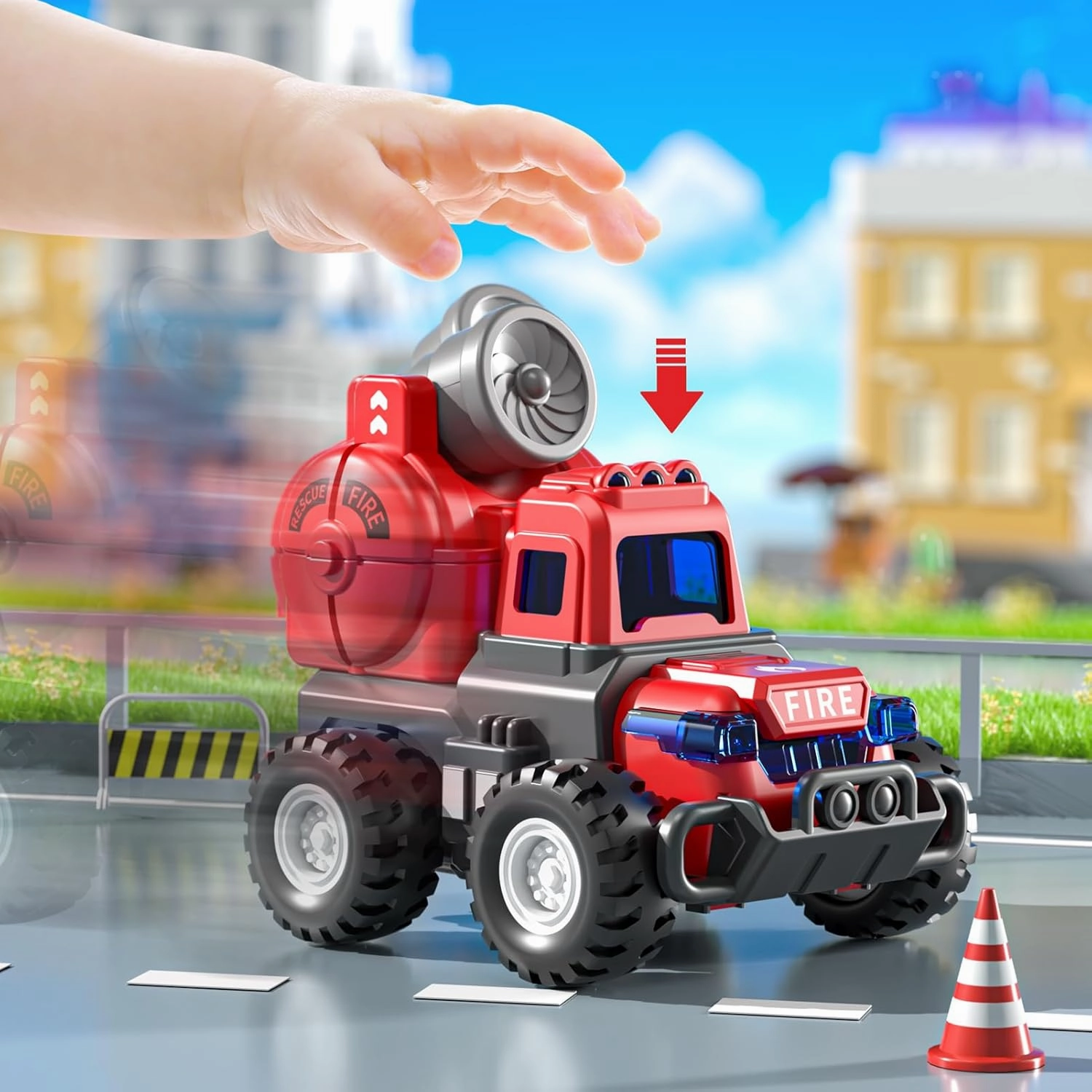 4 Pack Fire Trucks Toys for Kids 3-5 2-4 Years, Press and Go Cars for Toddlers Boys Girls with Flexible Joints, Kids Toddlers Toys for 3 4 5 6 Years Old Boys Girls Birthday Gifts