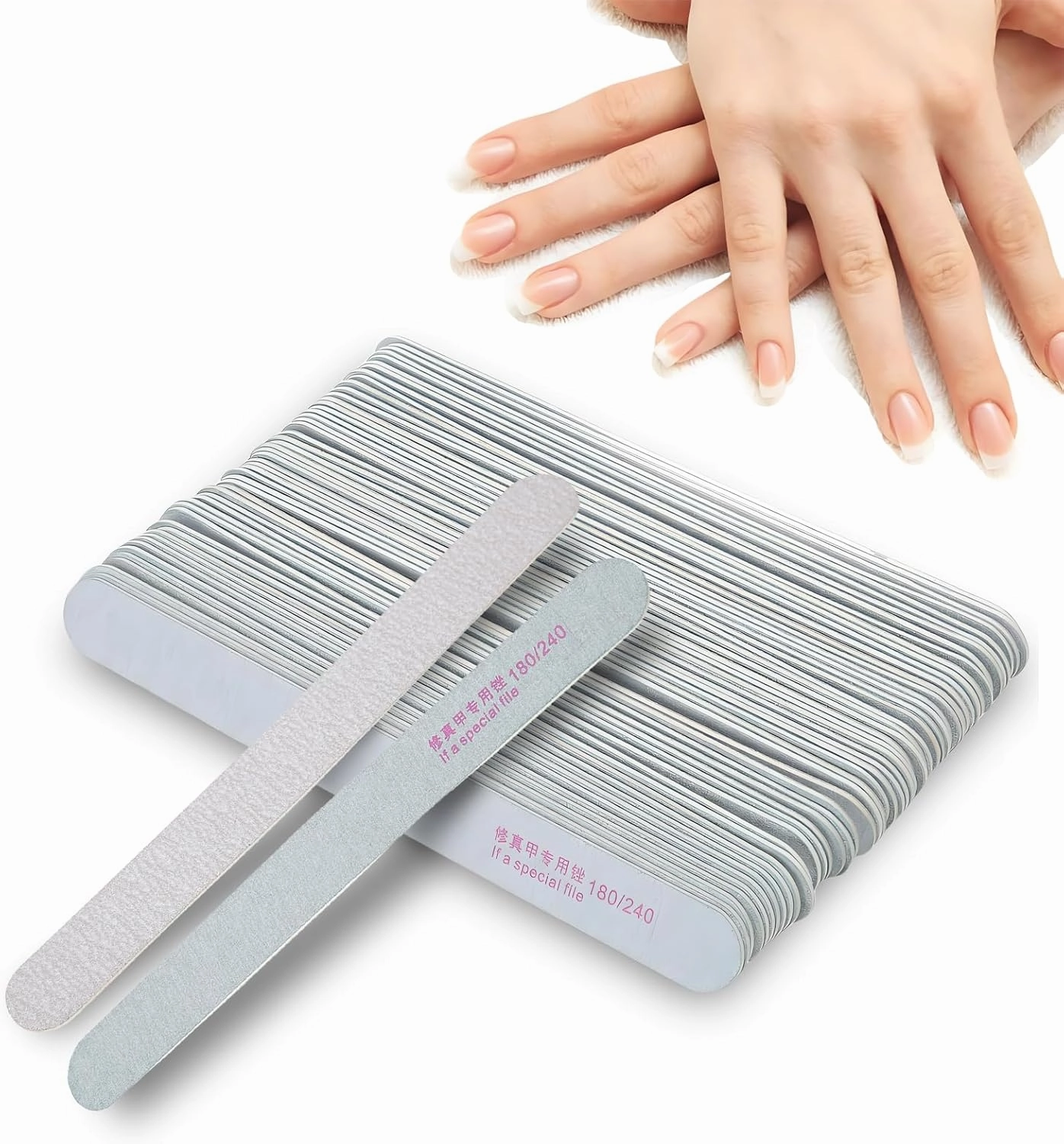 50Pcs Nail Files - 180/240 Grit Nail Art Buffering Files Double Sided Fingernail Files Professional Emery Boards Nail Care Files Manicure Pedicure Tools for Acrylic Artificial