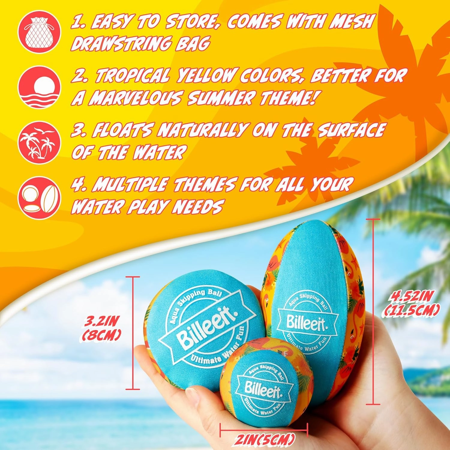 5Pcs Water Skipping Balls Set for Pool Play, Multi-Colored Splash Water Bouncing Balls, Fun Water Pool Beach Swim Toys & Games for Kids 3  4-8-12 and Adults