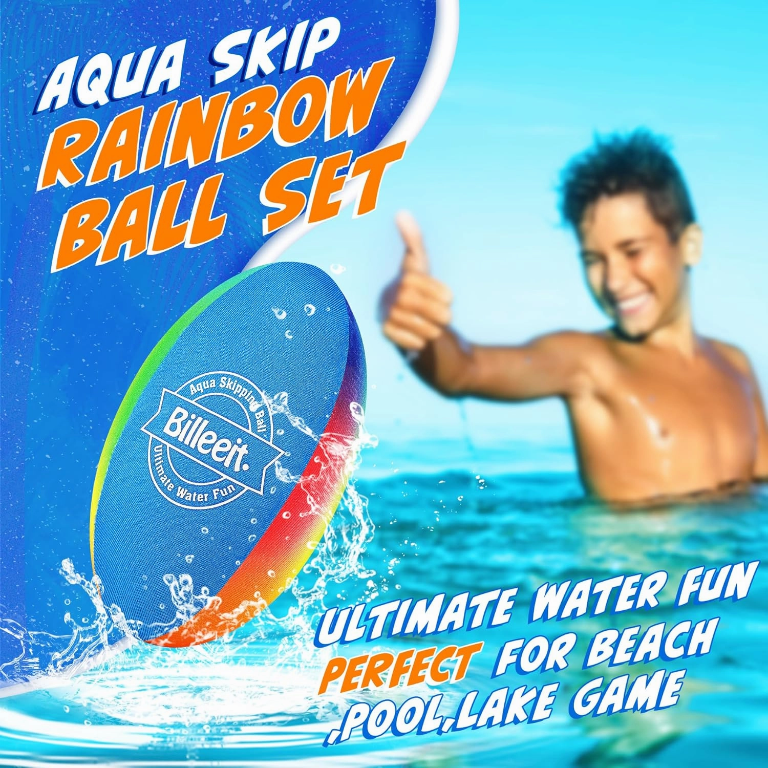 5Pcs Water Skipping Balls Set for Pool Play, Multi-Colored Splash Water Bouncing Balls, Fun Water Pool Beach Swim Toys & Games for Kids 3  4-8-12 and Adults