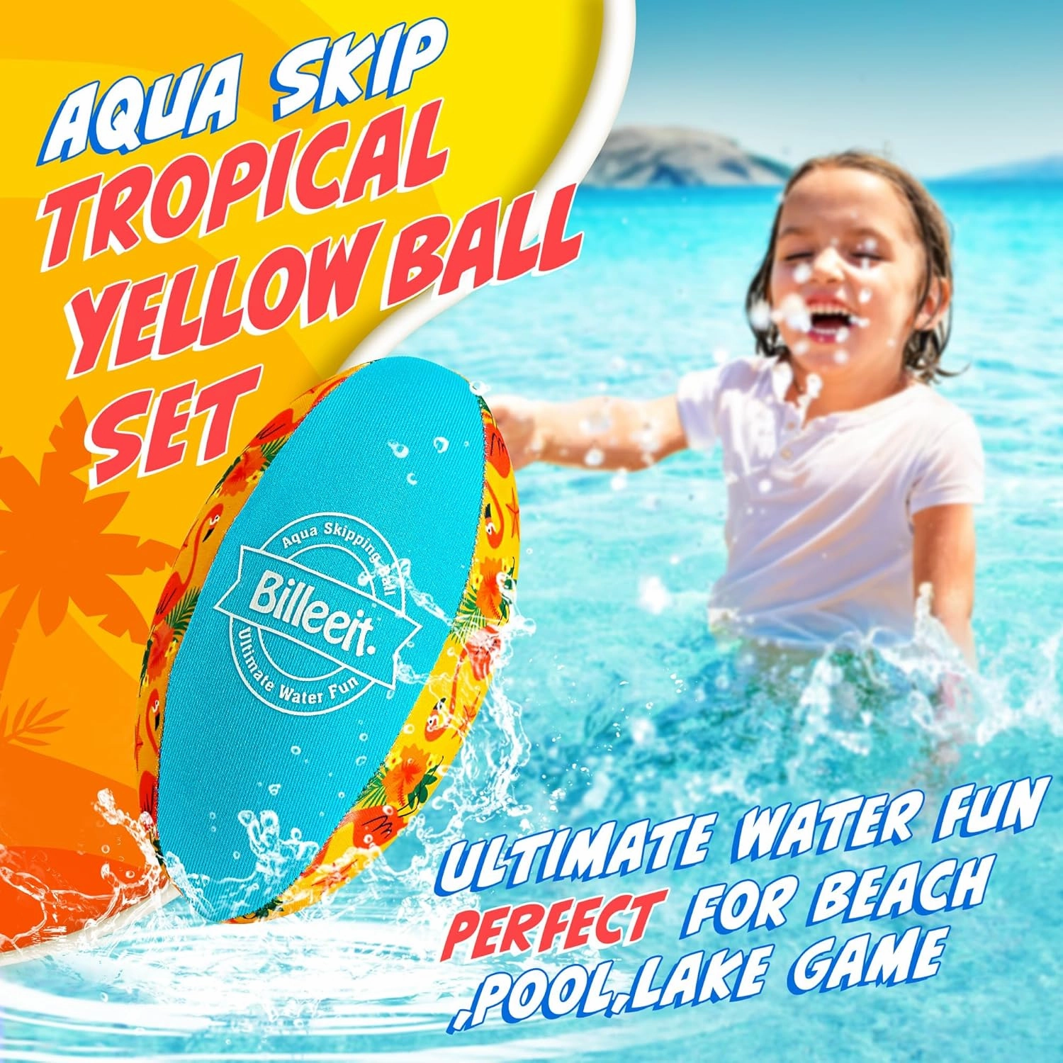 5Pcs Water Skipping Balls Set for Pool Play, Multi-Colored Splash Water Bouncing Balls, Fun Water Pool Beach Swim Toys & Games for Kids 3  4-8-12 and Adults