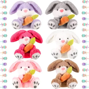 6 Pack Easter Plush Bunny 5.3 Inch Easter Stuffed Sitting Lop Eared Rabbit with Carrot Soft Lovely for Kids Baby Boys Girls Easter Basket Stuffers Animal Birthday Parties