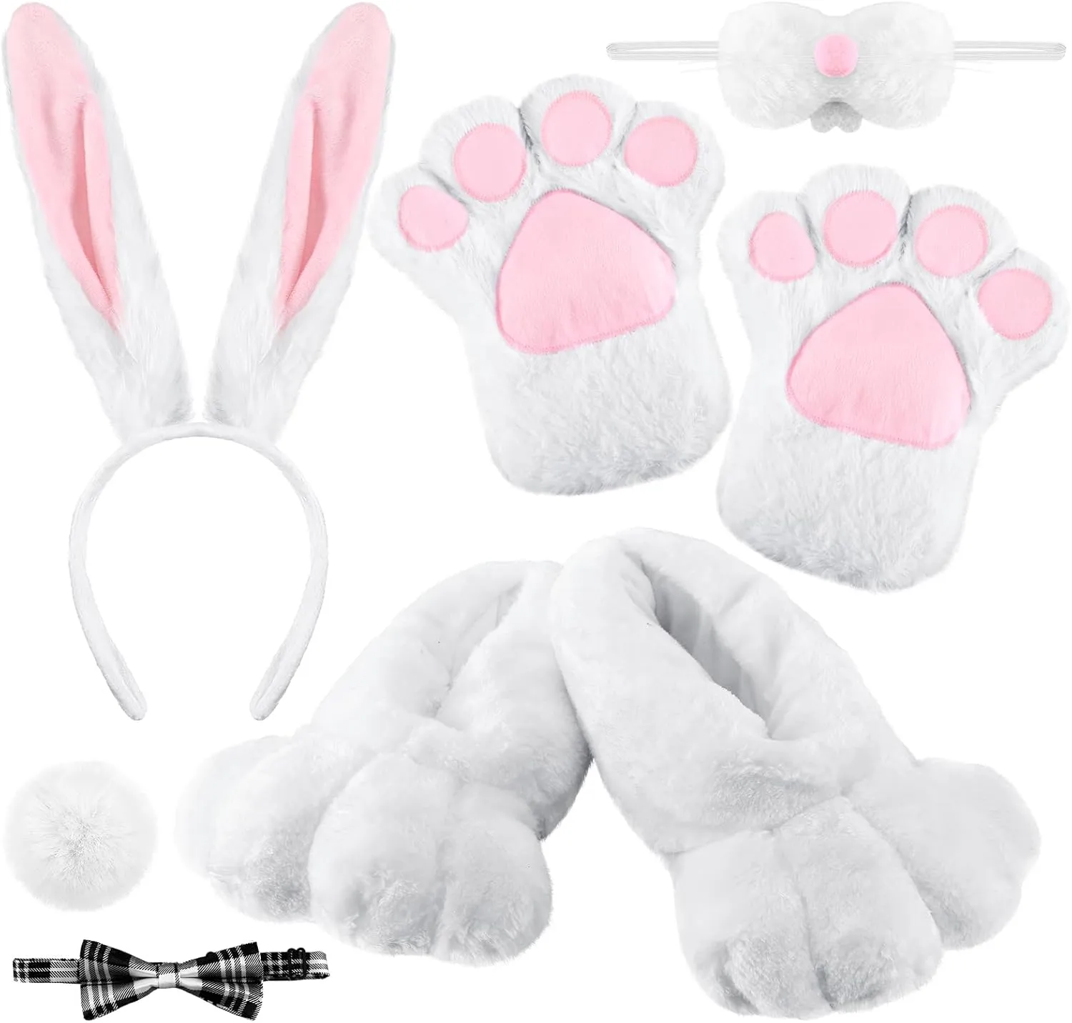 6 Pcs Easter Bunny Costume Accessories Kit Includes Bunny Shoes Ear Headband Nose Tail Rabbit Bow Tie Gloves