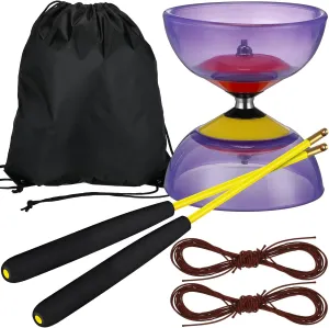 6 Pieces Chinese Diabolo Toy Set Includes 5 Inches Five Bearings Diabolo Ball Toys with 2 Pieces Alloy Diabolo Sticks 2 Pieces Ropes Drawstring Bag for Fun (Purple)