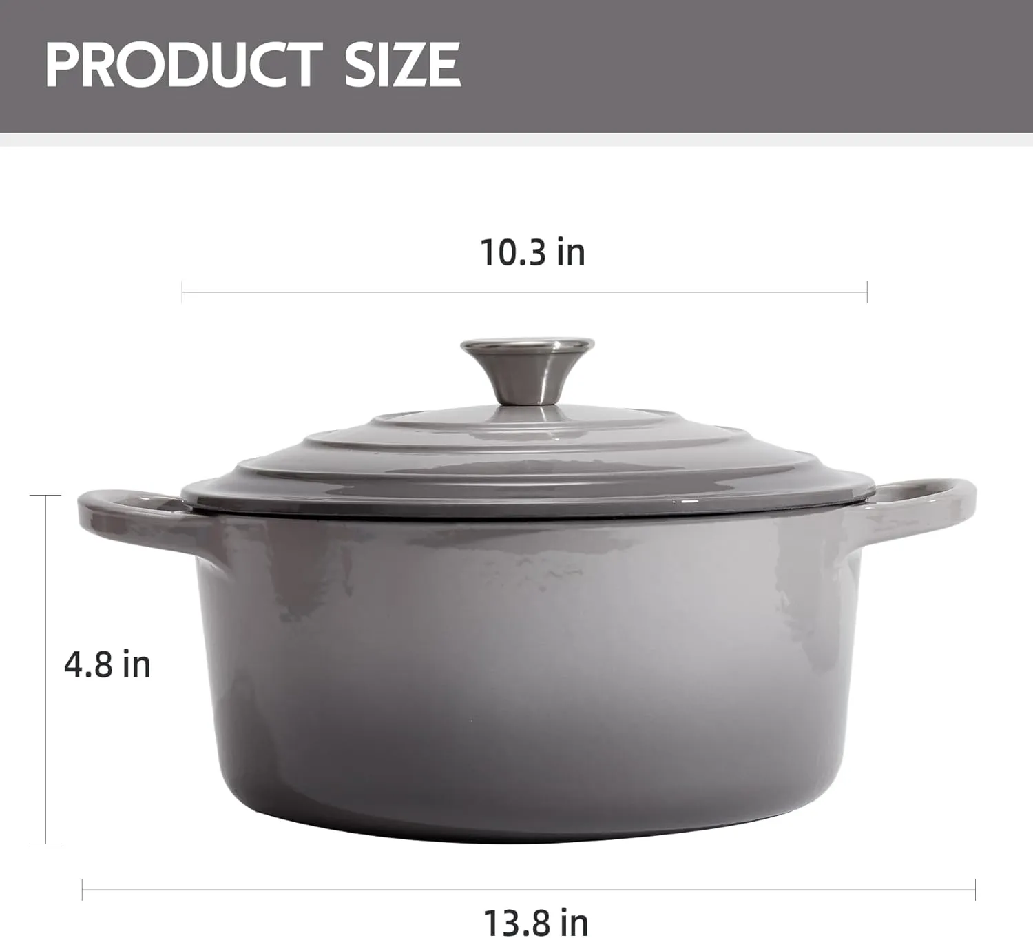 6 Quart Dutch Oven Enameled Cast Iron with Lid - Big Dual Handles - Oven Safe up to 500°F - Classic Round Pot for Versatile Cooking Light Gray