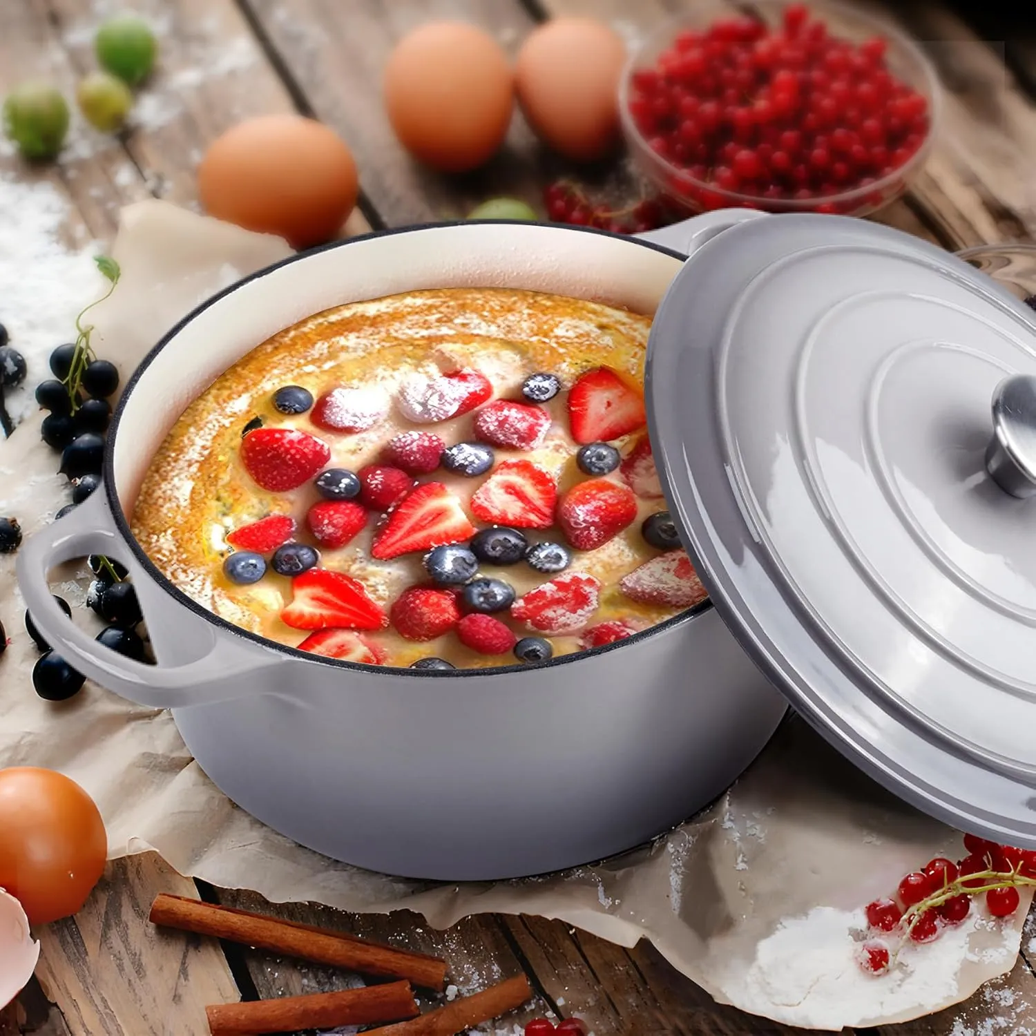 6 Quart Dutch Oven Enameled Cast Iron with Lid - Big Dual Handles - Oven Safe up to 500°F - Classic Round Pot for Versatile Cooking Light Gray