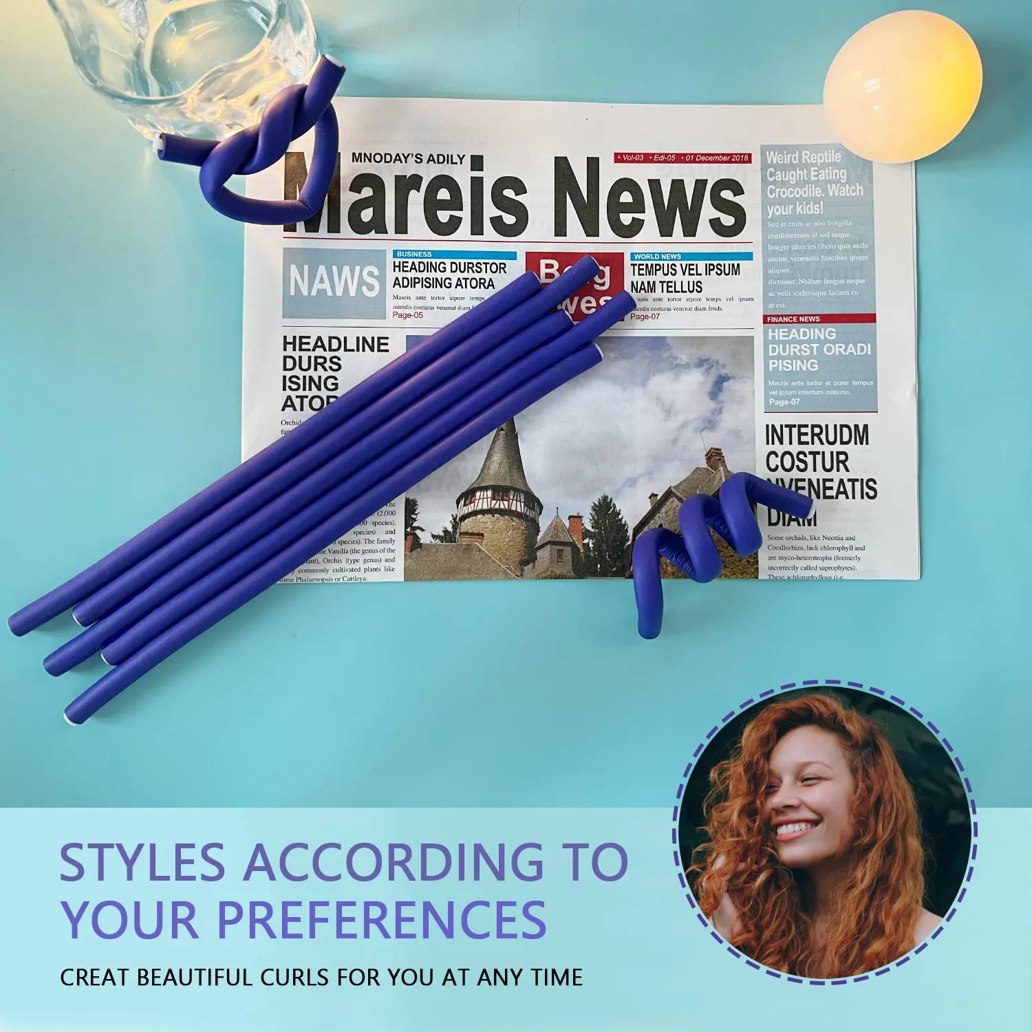 60 Pieces Flexible Curling Rods 9.45 x 0.31 inches, Soft Foam No Heat Hair Rollers for Long Hair Short Hair Women Girls, Hair Curlers Set with Steel Pintail Rat Tail Comb, Dark Blue