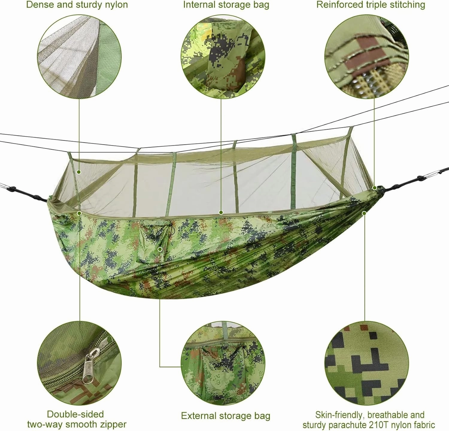 600lbs Load 2 Persons Hammock with Mosquito Net Outdoor Hiking Camping Portable Nylon Swing Bed (Blue)