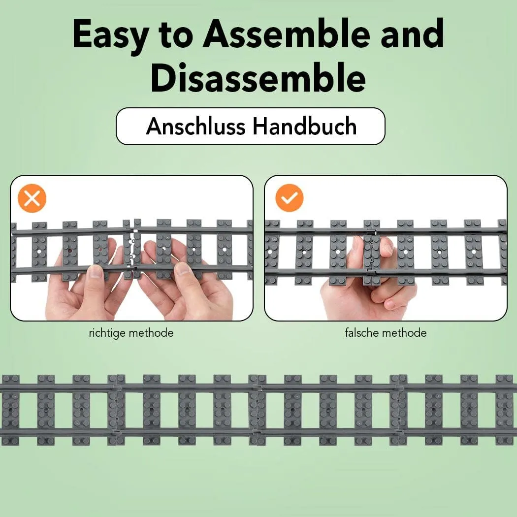 60PCS City Train Tracks, Straight and Flexible Train Tracks Accessories - Railroad Building Toy Compatible with Major Brand