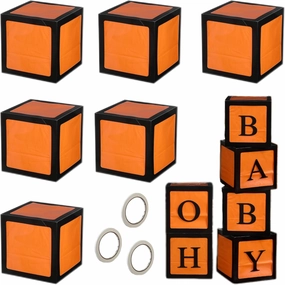 6 Pcs Halloween Boo Decorations Balloons Boxes Blocks Transparent Box with 66 Letter 20 Number 36 Tissue Paper for Halloween Baby Shower Party Decoration Supplies DIY Custom(Black, Orange)
