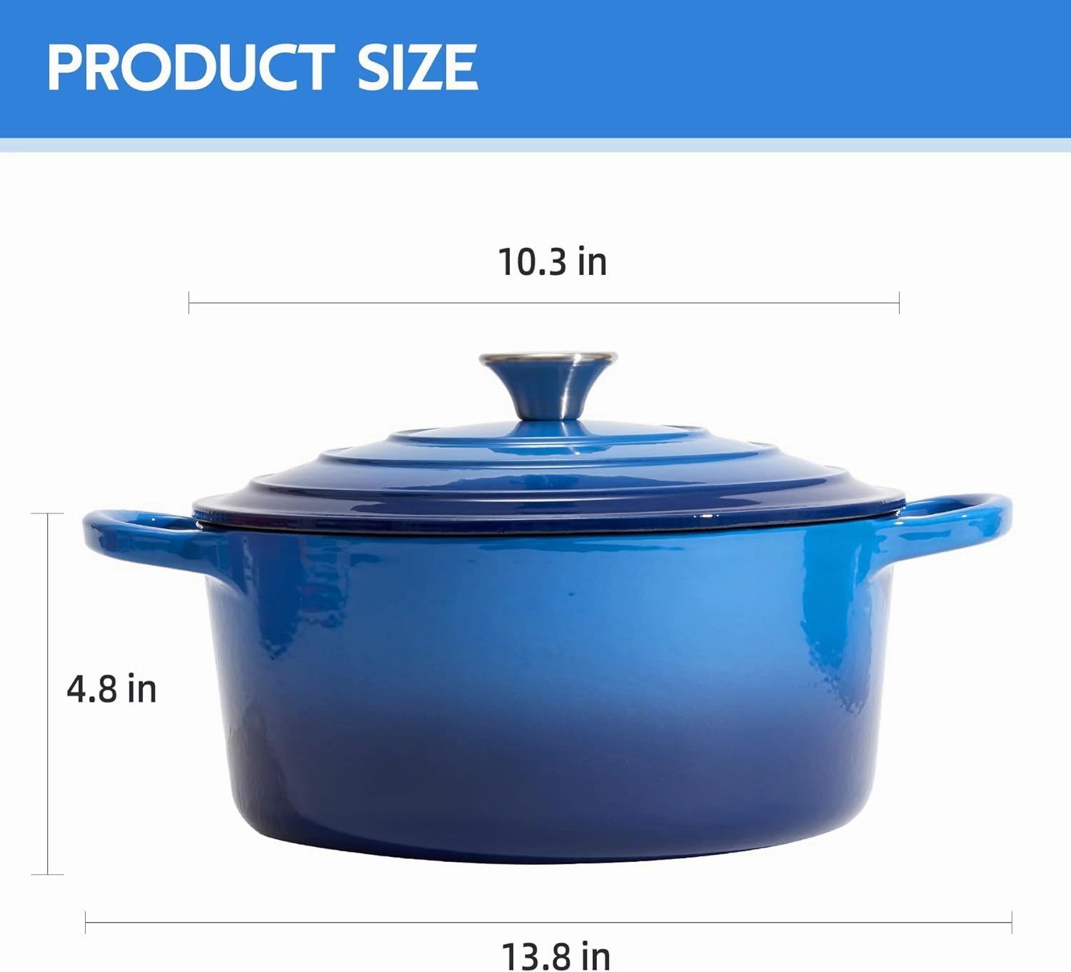 6 Quart Dutch Oven Enameled Cast Iron with Lid - Big Dual Handles - Oven Safe up to 500°F - Classic Round Pot for Versatile Cooking Blue