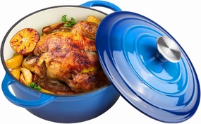 6 Quart Dutch Oven Enameled Cast Iron with Lid - Big Dual Handles - Oven Safe up to 500°F - Classic Round Pot for Versatile Cooking Blue