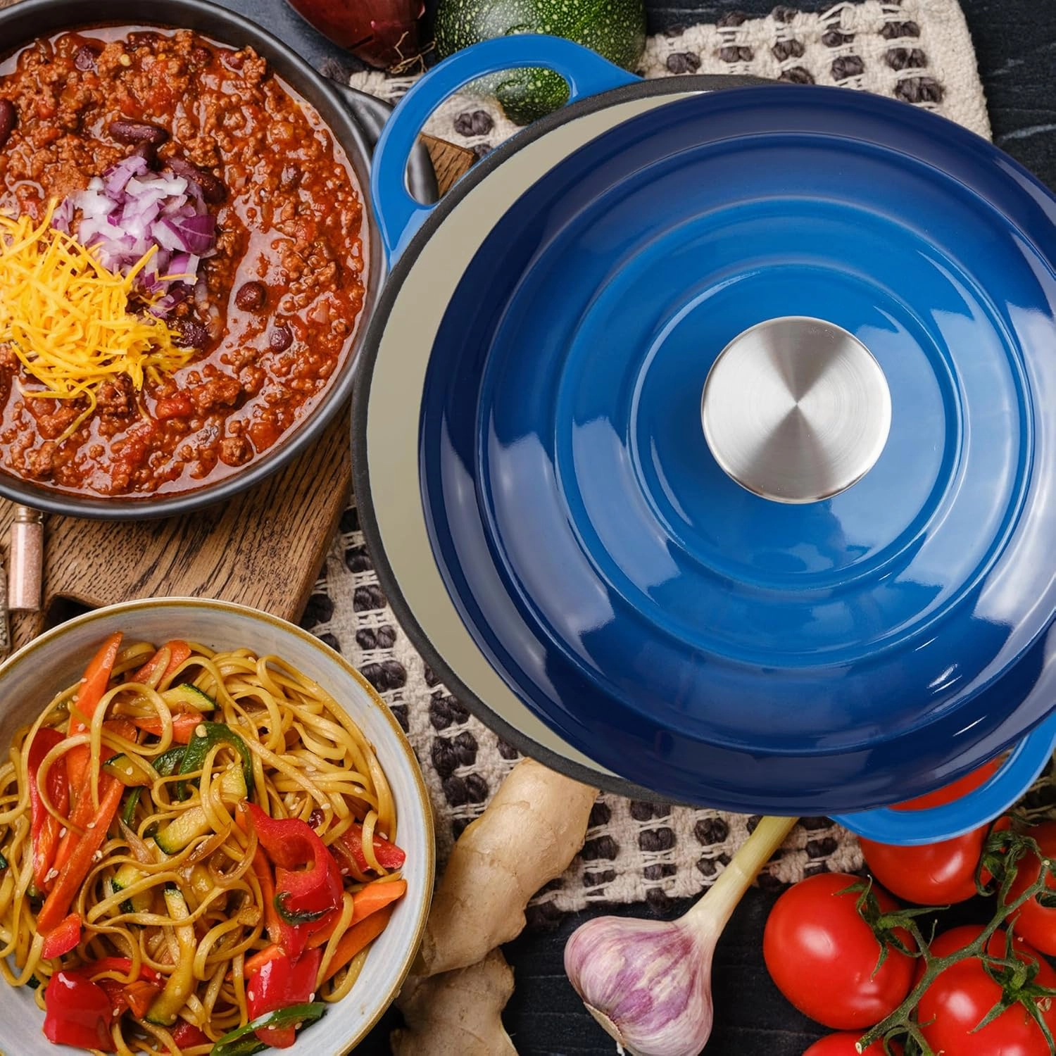 6 Quart Dutch Oven Enameled Cast Iron with Lid - Big Dual Handles - Oven Safe up to 500°F - Classic Round Pot for Versatile Cooking Blue