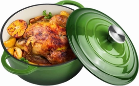 6 Quart Dutch Oven Enameled Cast Iron with Lid - Big Dual Handles - Oven Safe up to 500°F - Classic Round Pot for Versatile Cooking Green