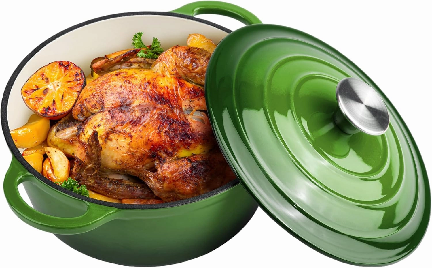 6 Quart Dutch Oven Enameled Cast Iron with Lid - Big Dual Handles - Oven Safe up to 500°F - Classic Round Pot for Versatile Cooking Green