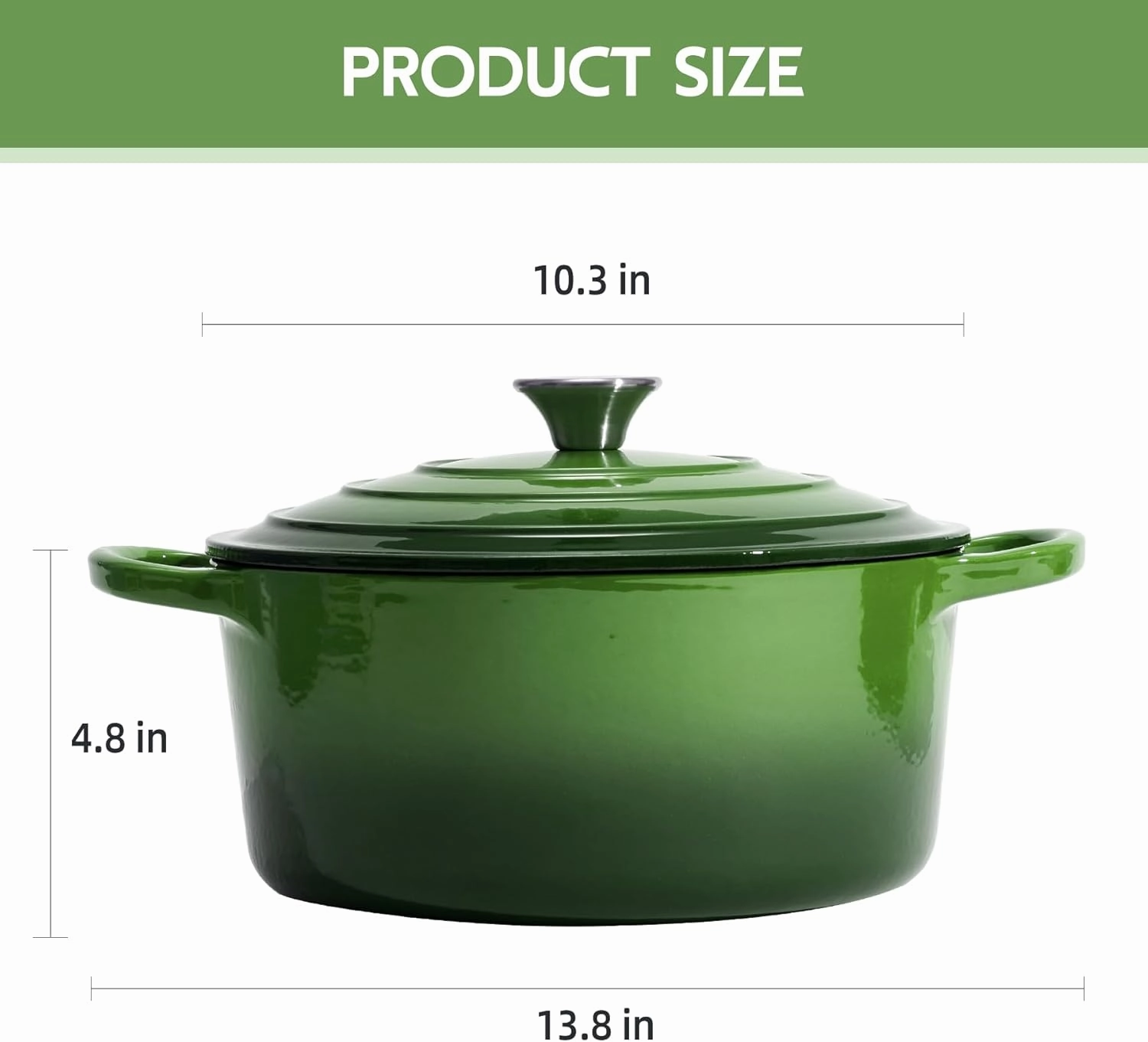 6 Quart Dutch Oven Enameled Cast Iron with Lid - Big Dual Handles - Oven Safe up to 500°F - Classic Round Pot for Versatile Cooking Green