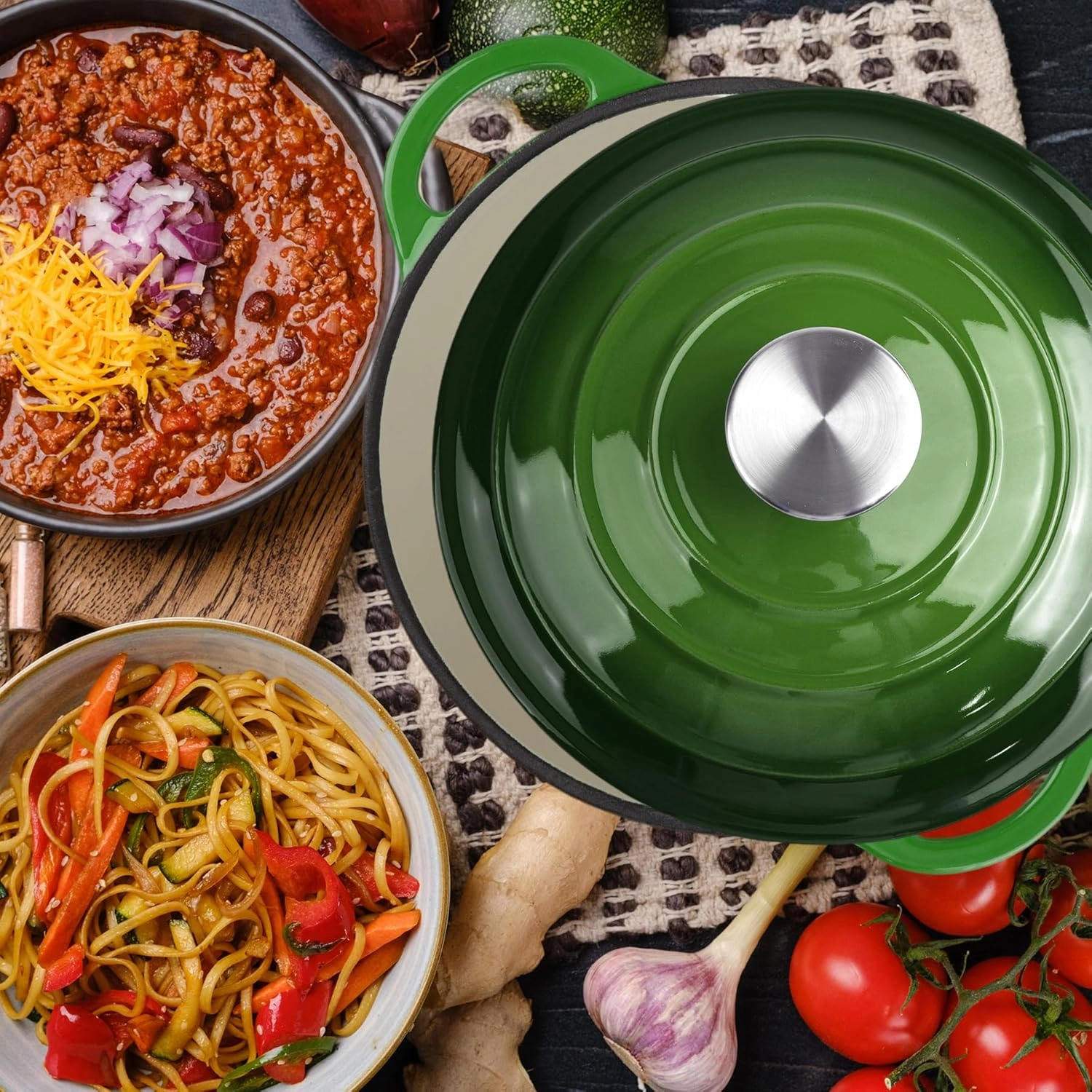 6 Quart Dutch Oven Enameled Cast Iron with Lid - Big Dual Handles - Oven Safe up to 500°F - Classic Round Pot for Versatile Cooking Green
