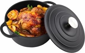 6 Quart Dutch Oven Enameled Cast Iron with Lid - Big Dual Handles - Oven Safe up to 500°F - Classic Round Pot for Versatile Cooking Matte Black(No Enameled)