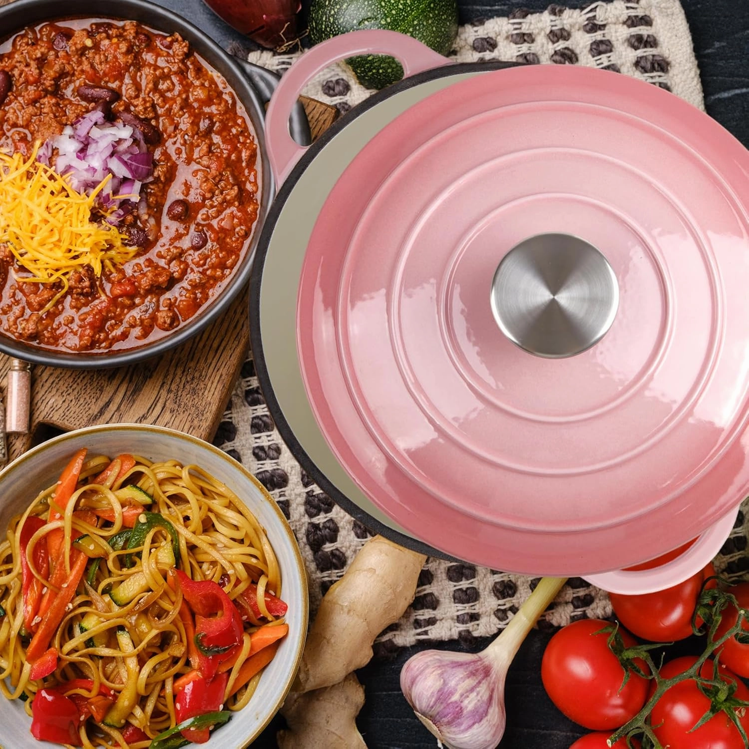 6 Quart Enameled Cast Iron Dutch Oven with Lid - Big Dual Handles - Oven Safe up to 500°F - Classic Round Pot for Versatile Cooking Pink