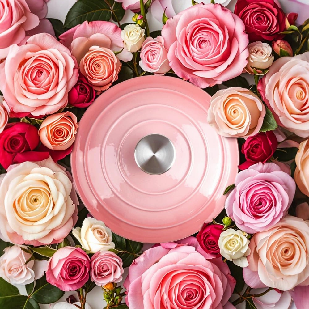 6 Quart Enameled Cast Iron Dutch Oven with Lid - Big Dual Handles - Oven Safe up to 500°F - Classic Round Pot for Versatile Cooking Pink
