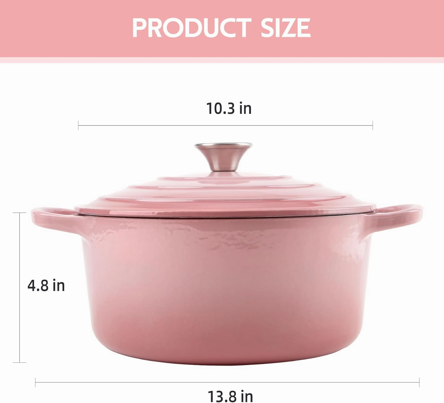 6 Quart Enameled Cast Iron Dutch Oven with Lid - Big Dual Handles - Oven Safe up to 500°F - Classic Round Pot for Versatile Cooking Pink
