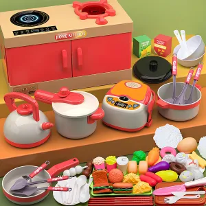 71Pcs Play Kitchen Accessories, Pretend Play Cooking Set with Cooktop, Cooking Utensils, Kettle, Pan, Pot, Play Food Sets - Kitchen Playset for Boys Girls Toddlers