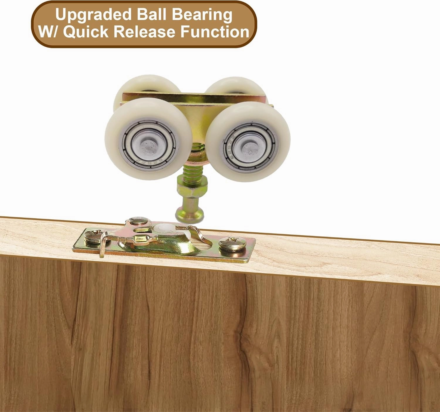7/8" Pocket Door Ball Bearing Quad Hangers Fit 7/8" C.T.C. V Type Tracks, Upgraded N 7449 with Quick-Release, Min. 1" Thick Doors, 2 Pack