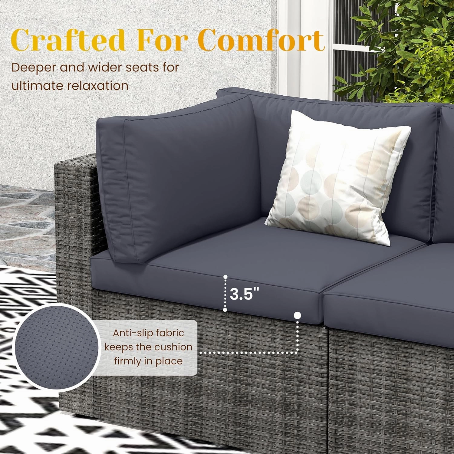 7 Pieces Outdoor Patio Furniture Sets with Glass Tea Table, PE Rattan Wicker Patio Conversation Set with Washable Cushions, Outdoor Patio Sectional Sofa Couch, Grey