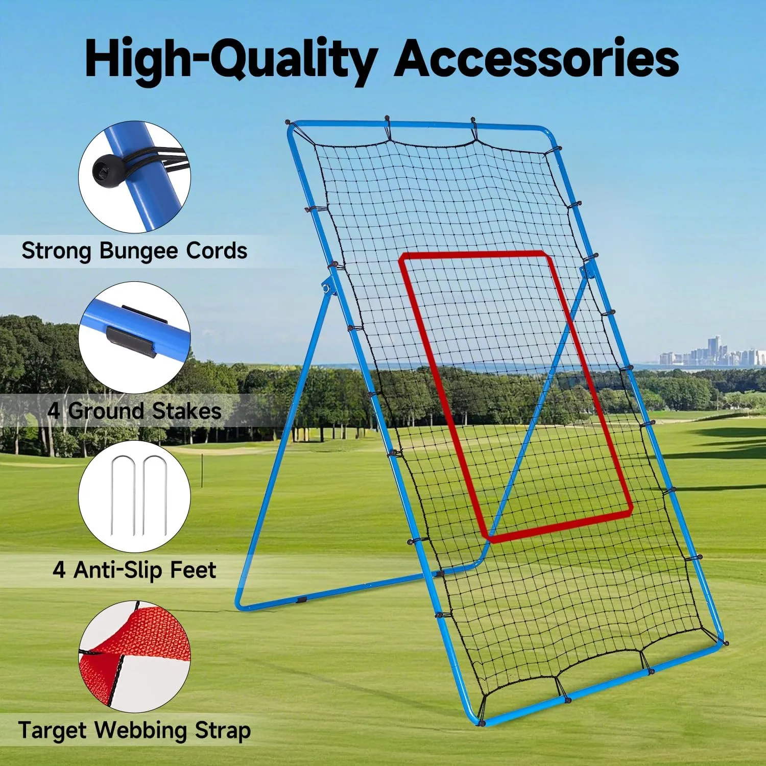 7x4 FT Volleyball Rebounder Net, 5-Angle Adjustable with Steel Frame & High-Tension PE Netting, for Lacrosse, Baseball, Soccer Practice Perfect for Setting, Spiking, and Bumping
