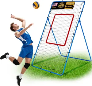 7x4 FT Volleyball Rebounder Net, 5-Angle Adjustable with Steel Frame & High-Tension PE Netting, for Lacrosse, Baseball, Soccer Practice Perfect for Setting, Spiking, and Bumping