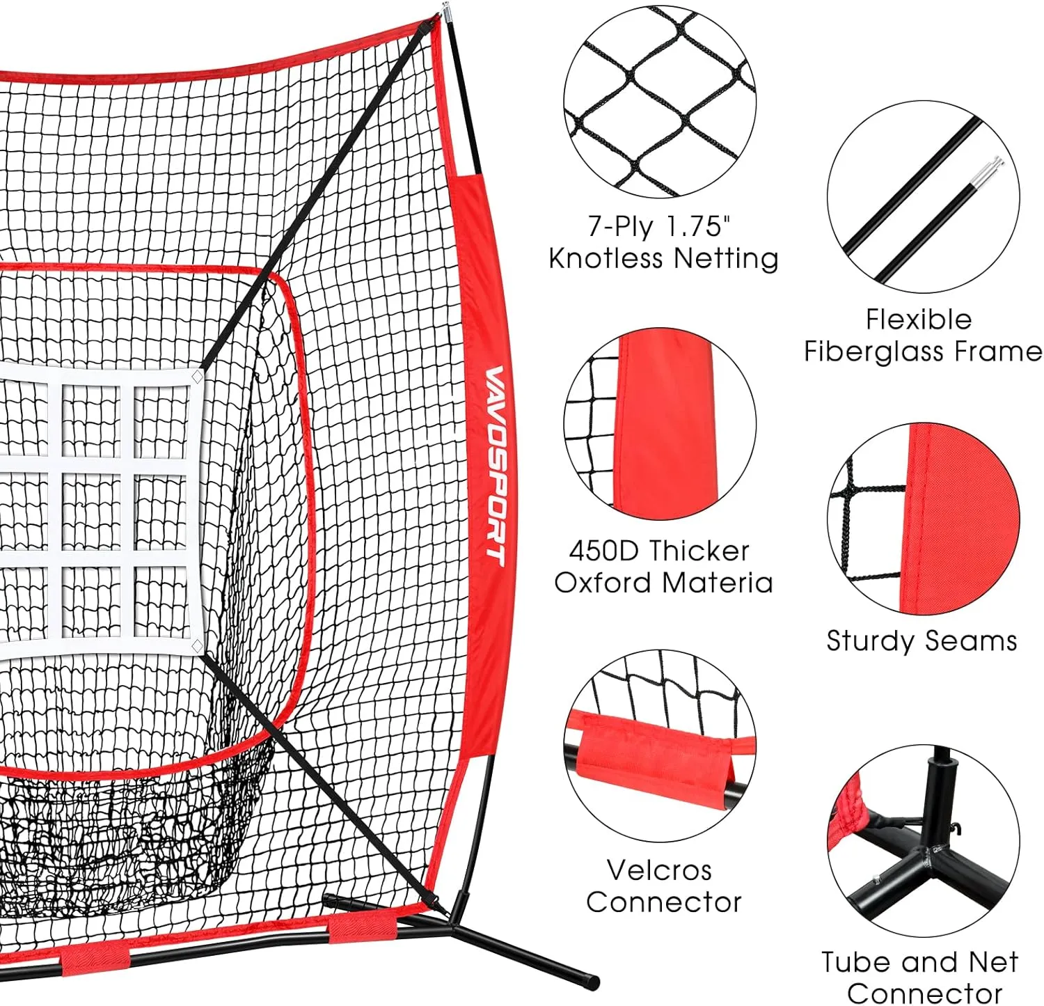 7x7' Baseball Net Set - Portable Softball & Baseball Net, Batting Tee, Ball Caddy, Strike Zone, Training Equipment for Youth Practice