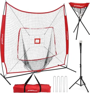 7x7 FT Baseball&Softball Net for Practice, Baseball Training Equipment for Backyard, Softball Nets for Batting and Pitching with Tee Ball Caddy 3 Training Ball Strike Zone Bundle Carrying Bag
