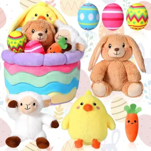 8 Pcs Baby's First Easter Basket Playset with Plush Bunny Chick Carrot Lamb Eggs for Theme Party Favor, Easter Egg Hunt, Basket Stuffers Filler