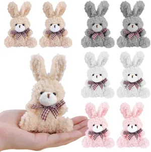 8 Pcs Mini Plush Bunny, 4.72 Inch Stuffed Bunny Doll Gift, Bulk Tiny Soft Animals Toys with Bow Tie for Graduation Birthday Baby Shower Favors Wedding Party Keychain Bag Charm