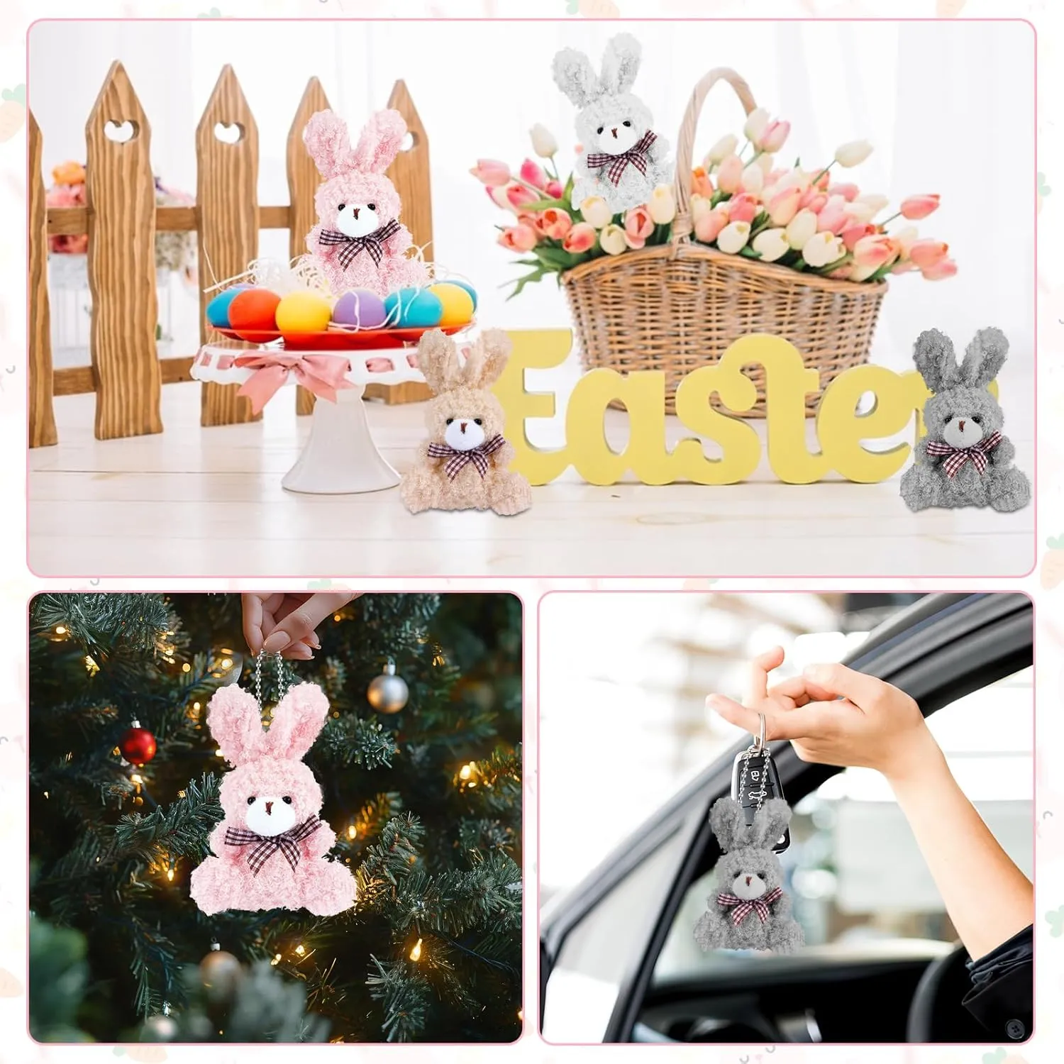 8 Pcs Mini Plush Bunny, 4.72 Inch Stuffed Bunny Doll Gift, Bulk Tiny Soft Animals Toys with Bow Tie for Graduation Birthday Baby Shower Favors Wedding Party Keychain Bag Charm