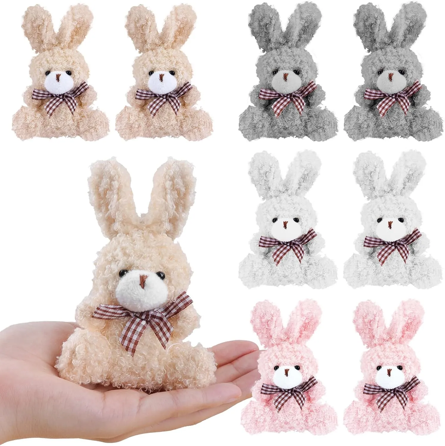 8 Pcs Mini Plush Bunny, 4.72 Inch Stuffed Bunny Doll Gift, Bulk Tiny Soft Animals Toys with Bow Tie for Graduation Birthday Baby Shower Favors Wedding Party Keychain Bag Charm