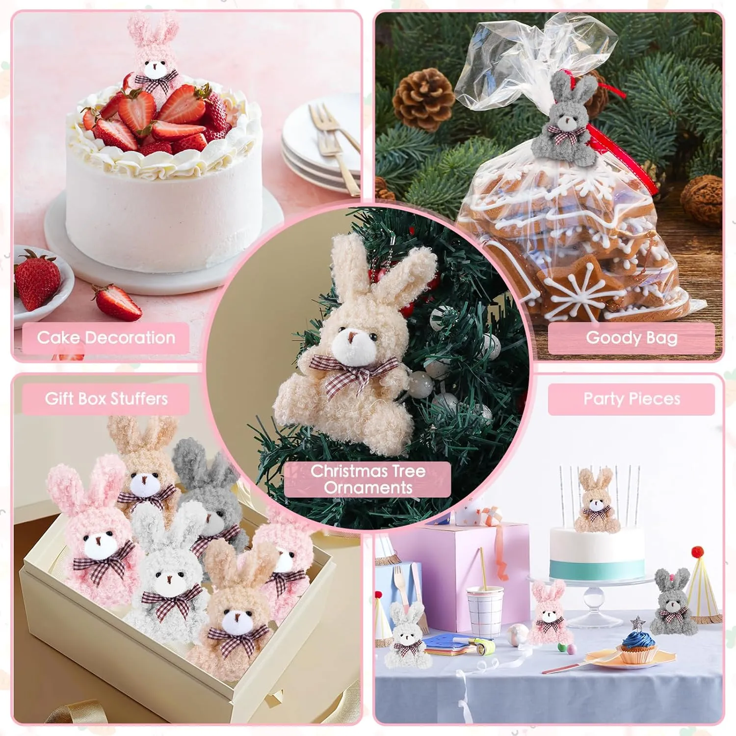 8 Pcs Mini Plush Bunny, 4.72 Inch Stuffed Bunny Doll Gift, Bulk Tiny Soft Animals Toys with Bow Tie for Graduation Birthday Baby Shower Favors Wedding Party Keychain Bag Charm