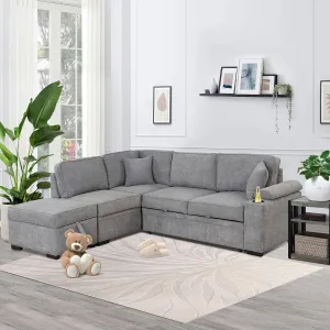87.4" Sleeper Sofa Bed,2 in 1 Pull Out Sofa Bed L Shape Couch with Storage Ottoman for Living Room,Bedroom Couch and Small Apartment，Gray