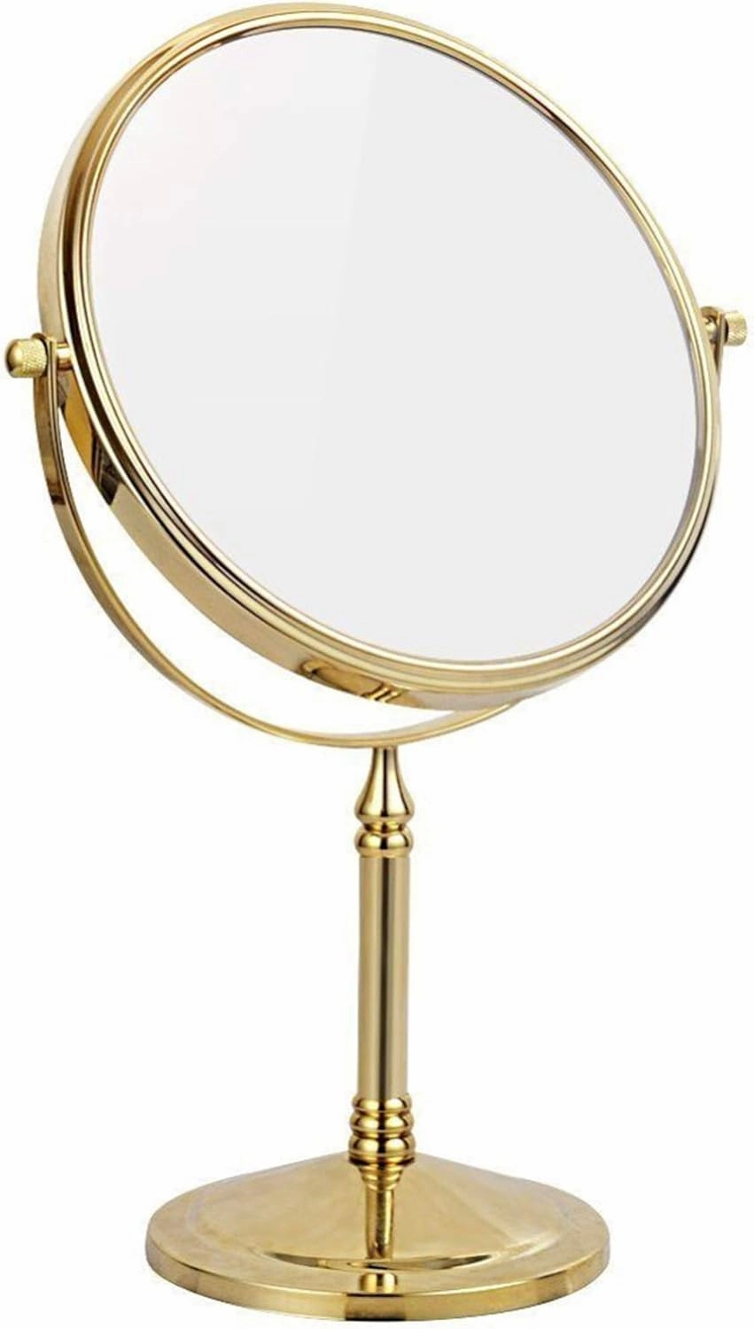 8 Inch Countertop Makeup Mirrors, Standing Double Sided Brass Vanity Mirror with Magnifying, Tabletop 360° Rotation Cosmetic Shaving Mirrors,d,10X
