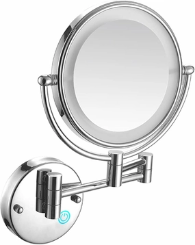 8-inch LED Wall-Mounted Makeup Mirror with Touch Switch, 360° Swivel, 7X Magnification, USB/Plug-in, Double-Sided, Extendable Arm(5X)