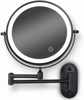 8" LED Wall Mounted Makeup Mirror Black, Upgrade Auto Off LED Shaving Mirror Touch Screen Adjustable Light Double Sided 1X/5X Magnifying Powered by 4 x AAA Batteries (Not Included) 1X/5X