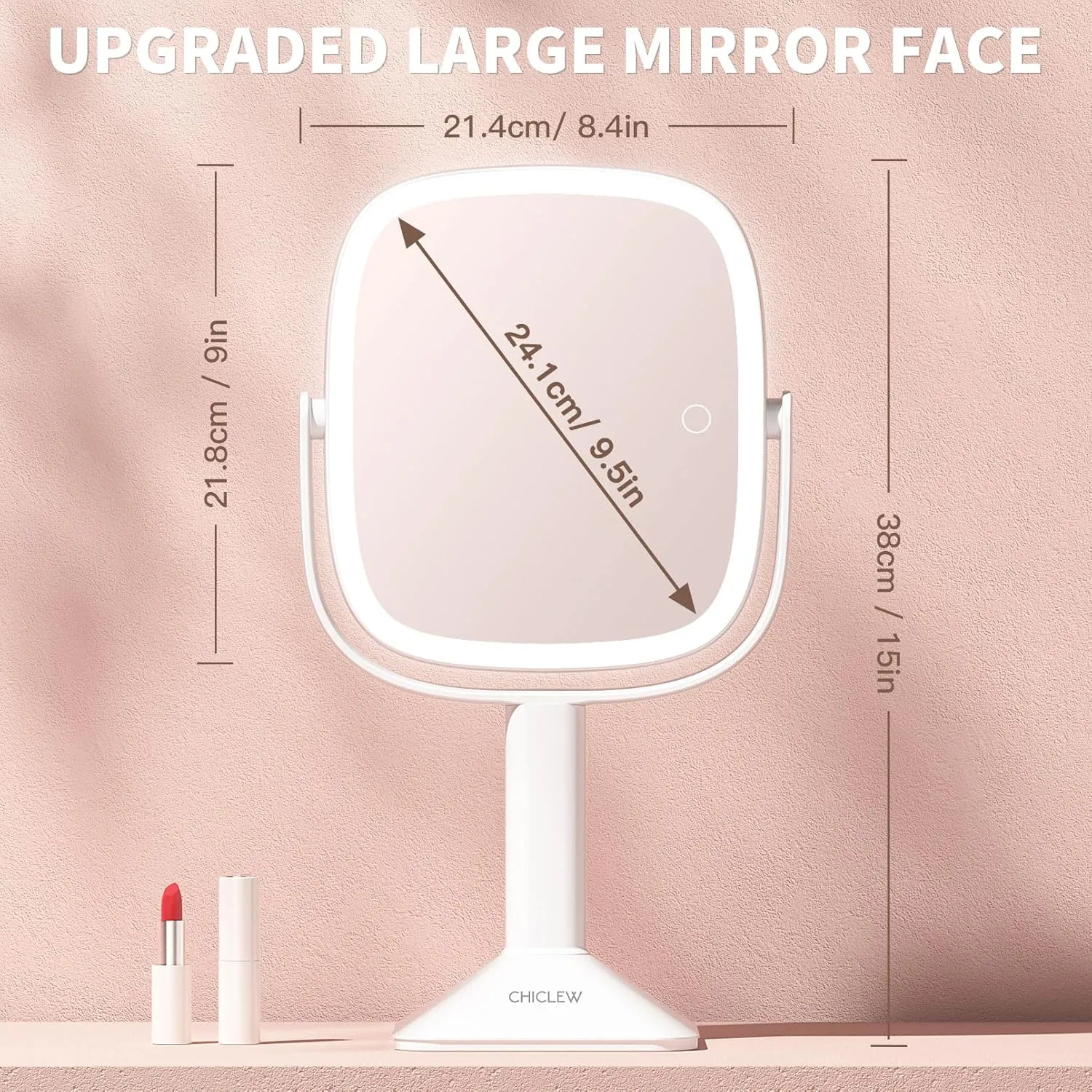 9” Large Magnifying Mirror with Light, 1X/10X Rechargeable Lighted Makeup Mirror with Magnification, 3 Color Modes & Stepless Dimming, 360° Swivel Stand Up Makeup Mirror with Detachable Base
