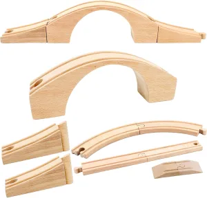 9 Pcs Wooden Train Bridge Set Wood Train Track Expansion Compatible with Railroad Set Railway Train Track Connectors