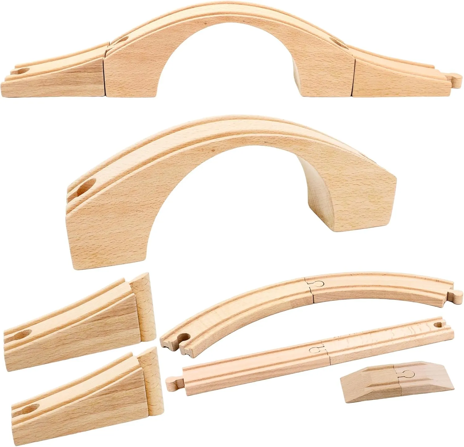 9 Pcs Wooden Train Bridge Set Wood Train Track Expansion Compatible with Railroad Set Railway Train Track Connectors