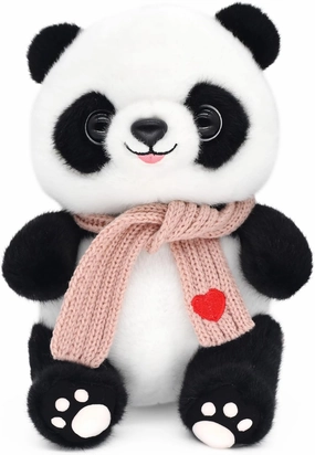 9.8'' Panda Dolls with Love Heart Scarf, Soft Stuffed Plush Animal Toys Plushies Birthday Gifts for Her/Girlfriend Lover Mom Kids (Pink)