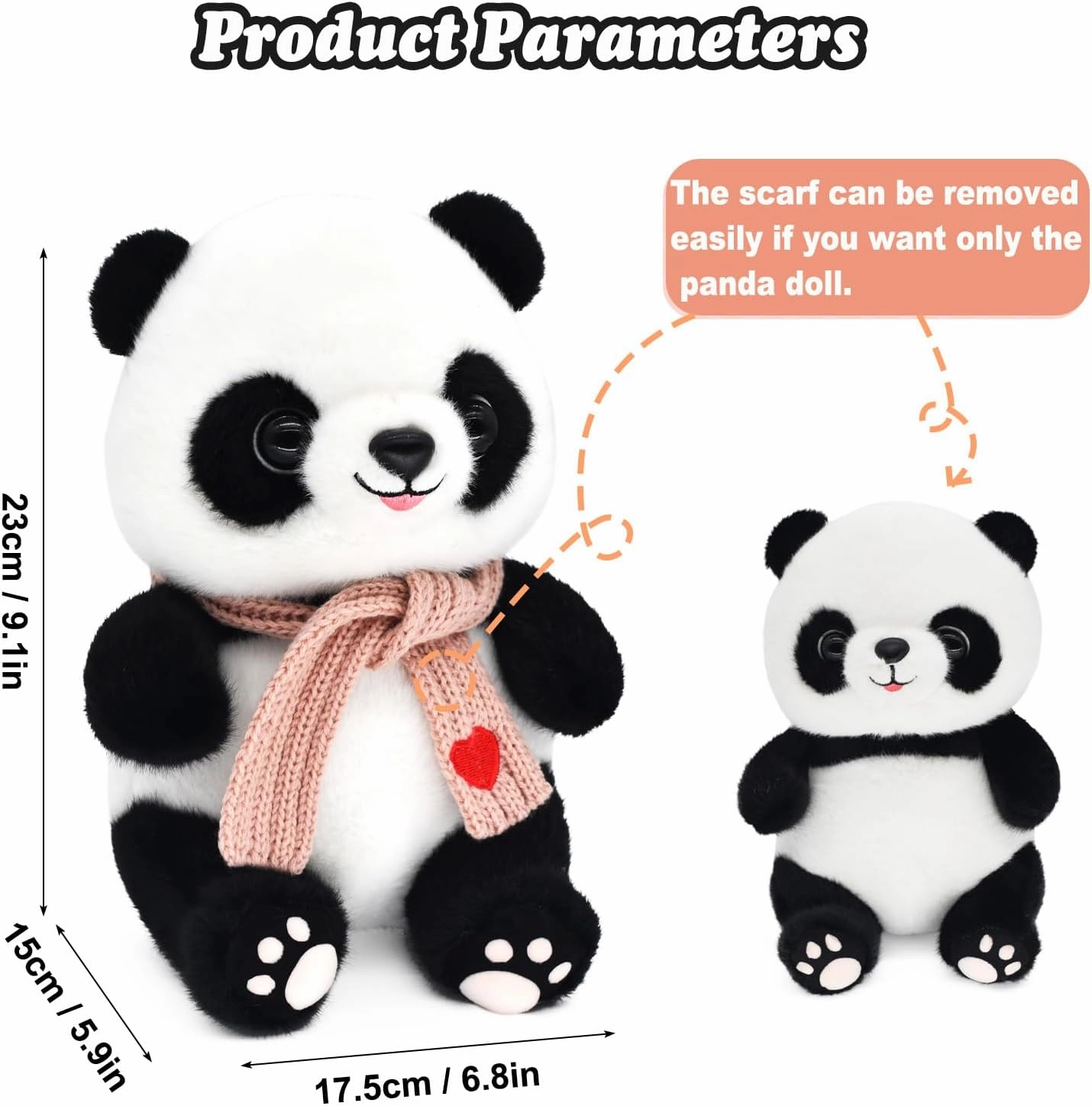 9.8'' Panda Dolls with Love Heart Scarf, Soft Stuffed Plush Animal Toys Plushies Birthday Gifts for Her/Girlfriend Lover Mom Kids (Pink)